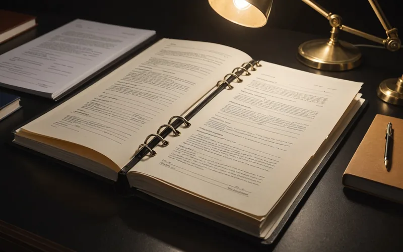 Open legal reference binder with tabs and annotations