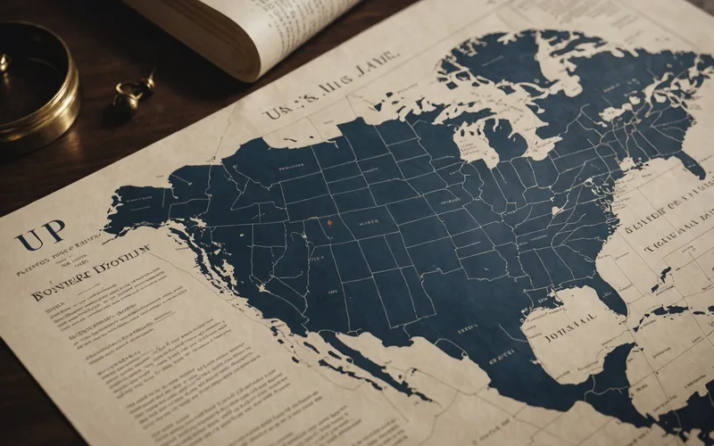 US state map abstraction with legal document overlay